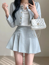 Aiertu Fashion Korea Elegant Tweed Small Fragrance Short Jacket Cropped Coats + High Waist Mini Skirts Suits Slim Women Two Piece Sets Aiertu