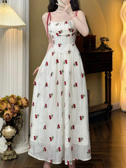 Aiertu Sweet Elegant Strap Dress Women Casual Floral Fairy Midi Dress Female 2024 Summer Fashion Korean Beach Vacation Dress Casual Y2k Aiertu