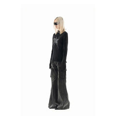 Aiertu Vintage Black Women Jeans American High Waist Fashion Mop Pants Streetwear Y2K Wide Leg Jean Female Trouser 2024 Denim Pants Aiertu