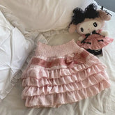 Lolita Cake Mini Skirts Women Japanese A-line High Waist Pleated Skirt Girly Kawaii Love Y2k Layered Skirts Fairy Outfit Aiertu