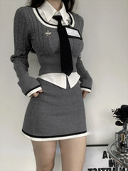 Aiertu Korean Style Fashion 3 Piece Set Women Knitted Kawaii Sweet Mini Skirt Suit Female Long Sleeve Vintage Sexy Clothing Autumn Aiertu