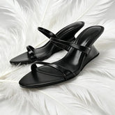AIERTU - Summer Wedge Women's Sandals Leather Round Toe Mules Casual Balck Slides Concise Chunky Heel Women Slippers Sandalias De Mujer Aiertu