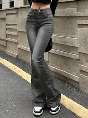 Aiertu Women Flare Stretch Moustache Jeans Fashion Skinny Bell Bottom High Waist Gray Denim Pants Lady Classic Y2K Punk Long Trousers Aiertu