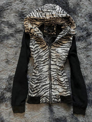 AIERTU - Street Hip Hop Women Clothing Slim Long Sleeves Winter Hoodie Y2k Coats Zipper Zebra Stripe Gothic Femme Sweatshirt Vintage Tops Aiertu