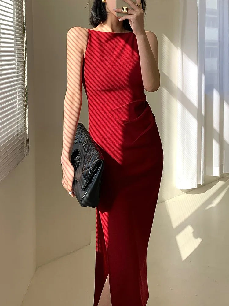 Aiertu Summer Elegant Women Sleeveless Bodycon White Dress Spaghetti Strap Vintage Slim Solid Party Birthday Vestidos Female Chic Robe Aiertu