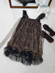 AIERTU - Japanese Dress Lace Slim Vintage Sexy Y2k 90s Harajuku Goth Punk Sleeveless Leopard Print Hot Sweet Summer Dresses Lolita Skirt Aiertu