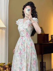 Aiertu Sweet Elegant Long Floral Dress Women Casual Vintage Lace Korean Fairy Dress Female 2024 Summer Beach Luxury Evening Party Dress Aiertu