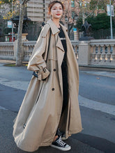 Aiertu Spring Autumn Extra Long Flowy Oversized Casual Trench Coat for Women Belt Double Breasted Loose Korean Fashion Aiertu