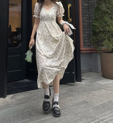 Aiertu Chiffon Sweet Floral Short Dresses Women 2024 Summer Japanese Elegant Party Dress Female Casual Long One-piece Dress Gown Kawaii Aiertu
