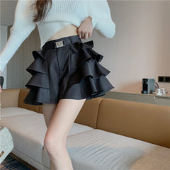 Aiertu High Street Y2k Korean Skirt Women Ruffles Designer Slim Party Casual Skirt Female Black Gothic Sexy Sashes Chic Vintage Clothes Aiertu