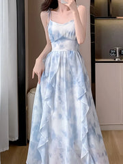 Aiertu New Spaghetti Strap Elegant Women Summer Dress Sleeveless Casual A-Line Print Prom Beach Party Dresses Female Vestidos Mujers Aiertu