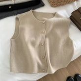 Spring Autumn Women's Solid Button V-Neck Sleeveless Sweater Knitted Cardigan Vest Coats Casual Fashion Office Lady Elegant Tops Aiertu