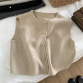Aiertu Spring Autumn Women's Solid Button V-Neck Sleeveless Sweater Knitted Cardigan Vest Coats Casual Fashion Office Lady Elegant Tops Aiertu