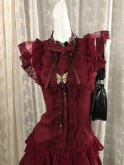 AIERTU - Gothic Sexy Lace Dresses Y2k Women Clothing Aesthetic Elegant Tiered Mini Dress Femme Evening Dresses Batwing Sleeve Slim Dress Aiertu