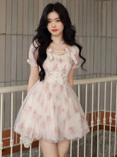Aiertu Summer Women Floral Fairy Mini Dress Slash Neck Puff Sleeve Embroidery Flower Mesh Dress French Romantic Feminine Dress Aiertu