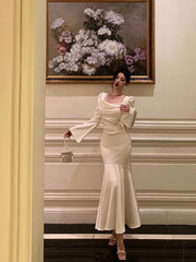 Aiertu - Classy Mermaid Square Neckline Long Sleeves Prom Dresses Birthday Outfits Evening Gown HOT1010 Aiertu