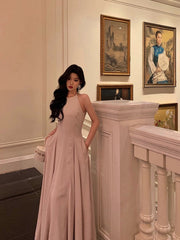 Aiertu - Classy A Line Scoop Neckline Long Light Pink Prom Dresses Birthday Outfits Evening Gown HOT1024 Aiertu