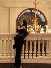 Aiertu Sexy French Sheath Off The Shoulder Black Lace Prom Dresses Birthday Outfits Evening Gown HOT1056 Aiertu