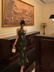 Aiertu - Classy Sheath Halter Green Slit Prom Dresses Birthday Outfits Evening Gown HOT1085 Aiertu