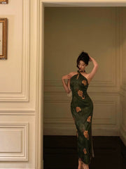 Aiertu - Classy Sheath Halter Green Slit Prom Dresses Birthday Outfits Evening Gown HOT1085 Aiertu
