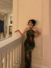 Aiertu - Classy Sheath Halter Green Slit Prom Dresses Birthday Outfits Evening Gown HOT1085 Aiertu
