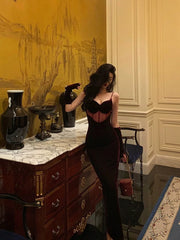 Aiertu - Gorgeous Mermaid Spaghetti Straps Date Night Dress Burgundy Velvet Long Prom Dresses Birthday Outfits HOT1088 Aiertu