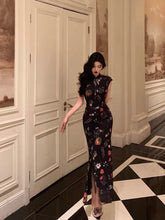 Aiertu - Gorgeous Sheath High Neckline Black Floral Date Night Dress Long Prom Dresses Birthday Outfits HOT1089 Aiertu