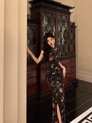 Aiertu - Gorgeous Sheath High Neckline Black Floral Date Night Dress Long Prom Dresses Birthday Outfits HOT1089 Aiertu