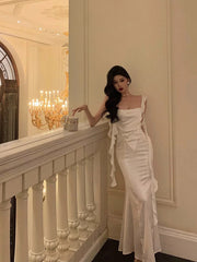 Aiertu - Gorgeous Mermaid Straps White Date Night Dress Lace Prom Dresses Birthday Outfits HOT1104 Aiertu