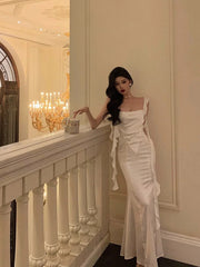 Aiertu - Gorgeous Mermaid Straps White Date Night Dress Lace Prom Dresses Birthday Outfits HOT1104 Aiertu
