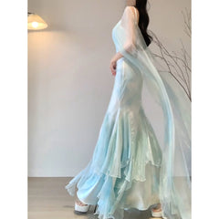 Aiertu - Chic Mermaid Spaghetti Straps Light Green Chiffon Long Prom Dress Birthday Dresses Birthday Outfits HOT1164 Aiertu