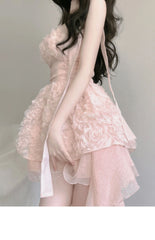 Aiertu Cute A line Spaghetti Straps Pink Chiffon Short Birthday Dresses Birthday Outfits HOT1183 Aiertu