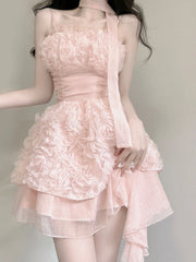 Aiertu Cute A line Spaghetti Straps Pink Chiffon Short Birthday Dresses Birthday Outfits HOT1183 Aiertu