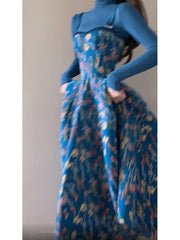 Aiertu - Vintage A line Spaghetti Straps Royal Blue Floral Long Birthday Dresses Prom Dress Birthday Outfits HOT1187 Aiertu