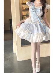 Aiertu - French Ball Gown Square Neckline Short Tulle Blue Lolita Dresses Party Dress Birthday Outfits HOT1200 Aiertu