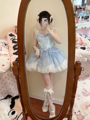 Aiertu French Ball Gown 2 Pieces Top And Skirt Short Blue Lolita Dresses Party Dress Birthday Outfits HOT1207 Aiertu