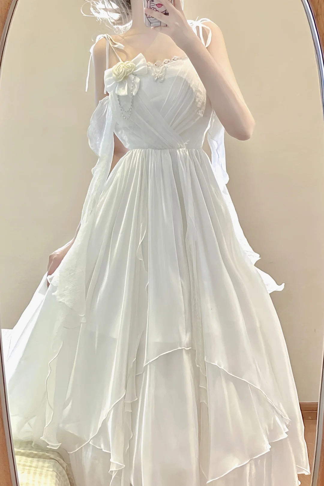 Aiertu Vintage A line Spaghetti Straps White Floral Long Birthday Dresses Prom Dress Chiffon Birthday Outfits HOT1208 Aiertu
