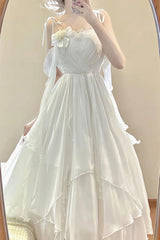 Aiertu Vintage A line Spaghetti Straps White Floral Long Birthday Dresses Prom Dress Chiffon Birthday Outfits HOT1208 Aiertu
