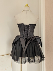 Aiertu - Cute A line Strapless Black Travel Vacation Dresses Short Satin Birthday Dress HOT147 Aiertu