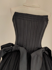 Aiertu - Cute A line Strapless Black Travel Vacation Dresses Short Satin Birthday Dress HOT147 Aiertu