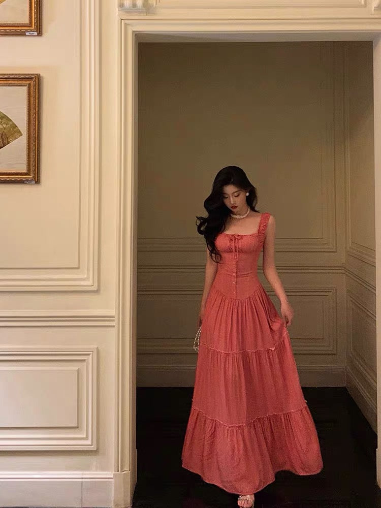 Aiertu - Sexy A Line Square Neckline Pink Long Prom Dresses Birthday Outfits HOT730 Aiertu