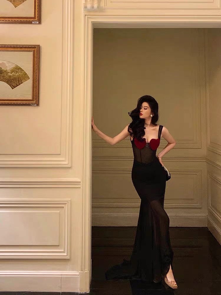 Aiertu - Sexy Sheath Straps Black Long Velvet Prom Dresses Birthday Outfits HOT751 Aiertu