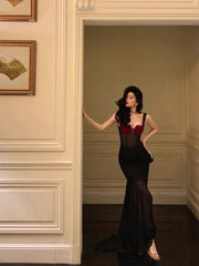 Aiertu - Sexy Sheath Straps Black Long Velvet Prom Dresses Birthday Outfits HOT751 Aiertu