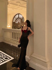 Aiertu - Sexy Sheath Straps Black Long Velvet Prom Dresses Birthday Outfits HOT751 Aiertu