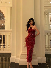 Aiertu - Sexy Sheath Halter Sleeveless Flower Sequin Date Night Dress Prom Dresses Birthday Outfits HOT767 Aiertu