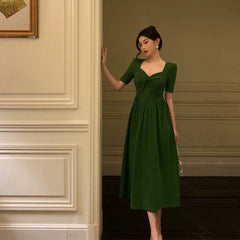 Aiertu Stunning A Line Square Neckline Half Sleeves Dark Green Pleated Prom Dresses Birthday Outfit HOT775 Aiertu