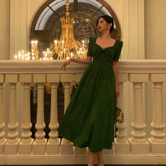 Aiertu Stunning A Line Square Neckline Half Sleeves Dark Green Pleated Prom Dresses Birthday Outfit HOT775 Aiertu