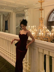 Aiertu - Gorgeous Sheath Spaghetti Straps Velvet Date Night Dress Red Prom Dresses Birthday Outfits HOT780 Aiertu