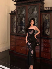 Aiertu - Classy Sheath Spaghetti Straps Sleeveless Black Backless Prom Dresses Birthday Outfits HOT845 Aiertu