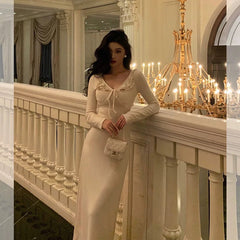Aiertu - Simple A line V Neckline Ivory Long Prom Dresses Birthday Outfits Evening Gown HOT924 Aiertu